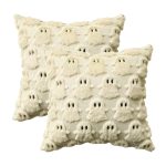 Sm:)e Embroidered Goost Plush Faux Fur Jacquard Halloween Throw Pillow Cover 18x18 Inch White, Set of 2 Silky Soft Cushion Case for Sofa Couch - Image 12