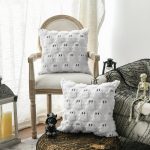 Sm:)e Embroidered Goost Plush Faux Fur Jacquard Halloween Throw Pillow Cover 18x18 Inch White, Set of 2 Silky Soft Cushion Case for Sofa Couch - Image 10