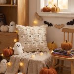 Sm:)e Embroidered Goost Plush Faux Fur Jacquard Halloween Throw Pillow Cover 18x18 Inch White, Set of 2 Silky Soft Cushion Case for Sofa Couch - Image 18